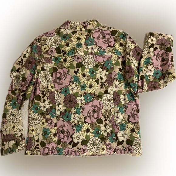 Floral Jacket Shirt Liz Claiborne Women’s Cotton Spandex Size 16 Pockets Long Sl - Picture 2 of 13